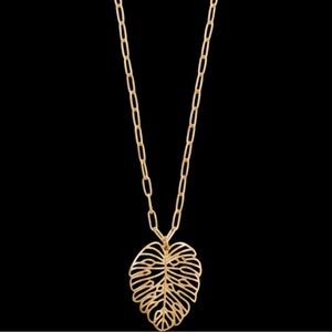 NWT - 24" + 3" Gold Tone Palm Leaf Fashion Necklace